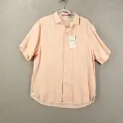 Tommy Bahama Line In The Sand Shirt Mens M Peach Parrot Linen Blend Pinstriped