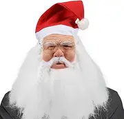 Lyxaof Santa Claus Mask Realistic Masks for Adults Human Face Old Man Mask with Santa Beard Hat Latex Christmas Cosplay Props