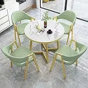 Snaweo Small Conference Room Negotiation Table Sets, Office Reception Room Club Table, Coffee Kitchen Dining Table Set, Round Table and 4 PU Leather Chairs, for Family Apartment(Green,27.6in/70cm)