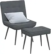 Relaxing Chair with Stool Dark Grey Velvet,Chairs-4012328