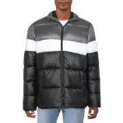 MICHAEL KORS Patchwork Logo Casual Puffer Jacket sz L Large Gray Black White