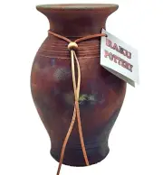 Raku Pottery Vase Urn Signed New Matte Finish Copper Blue Green 9" Tall