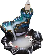 Incense Burner,Ceramic Backflow Incense Holder Waterfall,Ceramic Handmade Incense Waterfall Fountain,Lucky Fish ArCeramic Incense Holder Set,for Living Room, Study, Bedroom