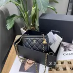 精品二手 CHANEL 香奈兒 23C 黑色 小羊皮 金球 鏈帶包 長方型 盒子包 化妝包 鏈條包 AP2303