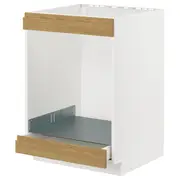 METOD / MAXIMERA base cab for hob+oven w drawer, white/Voxtorp oak effect, 60x60x80 cm