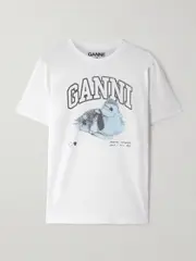 [GANNI] GANNI - Printed Cotton-jersey T-shirt - White - small small White