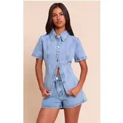 Petite Light Blue Denim Mini Shorts, Light Blue