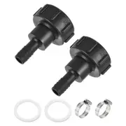 IBC Tank Hose Adapter 60mm Coarse Thread to 19mm Barbed Hose Fitting Black 2Pcs