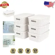 Modern White Storage Baskets - Stackable, Lightweight Bins with Lids (6 Pack)