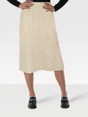 2017 Ecru Wool Tweed Knit Midi Skirt
