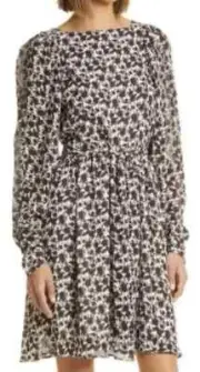 HuGO BOSS Size 2 Puffed Long Sleeve Shift Dress Lined Floral Brown NEW
