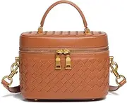 [Rejolly] Top-Handle Handbag for Women Woven Leather Vanity Case Designer Purse Quiet Luxury Trendy Crossbody Shoulder Bag, Brown