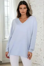 Mayanna Jumper - Light Weight V Neck Knit Jumper with Side Splits in Sky Blue