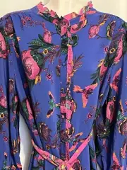 NWT Monsoon Long Dress Blue Flowers Birds Jordann Modest L/S Maxi Size US18 UK22