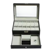 12 Grids Watch Display Case Leather jewellery Storage Box Organiser Lock Key
