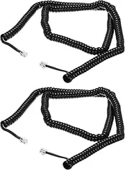 uxcell 2 Pack Phone Cord for Landline, 25ft Uncoiled/3.4ft Coiled RJ9 4P4C Telephone Handset Cord No Tangle Coiled Phone Cable, Black