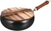 Wok Non Stick - Stir Fry Pan with Lid | Induction Wok Pan with Wooden Handle | Scratch-Resistant, No Coating, Flat Bottom Induction Cookware for Baking Stewing Stir-Frying, for Hob