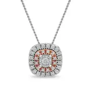 0.2 CT. T.W. Natural Diamond Double Cushion Frame Pendant in 10K Two-Tone Gold