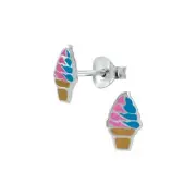 Solid 925 Sterling Silver Pink & Blue Ice Cream Enamel Stud Earrings Women Girls