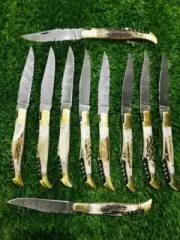 LOT OF 50 HANDMADE DAMASCUS STEEL FOLDING POCKET KNIFE WITH STAG ANTLER HANDLE
