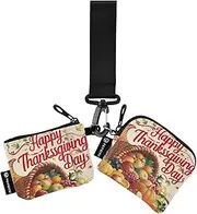 [XYMZR] Happy Thanksgiving Day Mini Zip Around Wristlet keychain Wallet for Women Personalized Pattern Detachable Dual Pouch Wristlet Portable Wallet Phone Coin Purse, Multi-colored, One Size