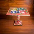 Square Red Ludo Table Coffee Table Round CoffeeTable Multicolored folk art table