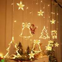 在飛比找蝦皮商城優惠-台灣現貨 聖誕燈串 聖誕裝飾燈 星星燈串 小鹿鈴鐺 窗簾燈 