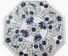 Royal Look Coffee Table Top Inlaid with Nature Pattern White Marble Corner Table