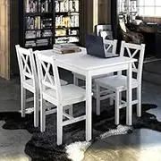 5 Piece Dining Set White,Elegant White Dining Table Set: 5Piece Pine Wood Kitchen or Dining Room Furniture Furniture Sets
