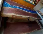 Blue Epoxy Resin River Console Counter Desk - Live Edge Wooden Desk Top Decor