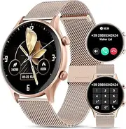WalkerFit Women's Smartwatch with Phone Function: 1.39 Inch Round Fitness Watch, Wristwatch, Pedometer, Sleep Monitor/Menstrual Cycle, Waterproof Sports Watch for Android iOS (Rose Gold)