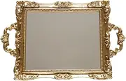 LABRIMP 1Pc Vintage Carved Mirror Tray for Wedding Dessert Table Storage and Adornment Elegant Golden Mirrored Perfume Tray for Vanity and Home Decor