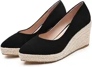 [HOTRA] Womens Espadrilles Wedges Pumps Close Pointed Toe Slip On Loafers Casual Sandals Platform Dress Shoes (Color : Black, Size : 34 EU)