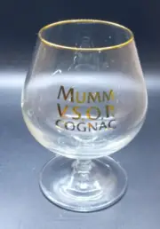 Vintage Mumm V.S.O.P. Cognac Snifter Glasses W/ Gold Rim 4-3/8" tall 9oz France