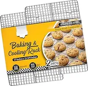 Cooling and Roasting Rack Set - 2 Pack Stainless Steel Cooling Racks for Cooking and Baking, 30 x 43cm Oven-Safe Baking Racks, Heavy-Duty Oven Rack for Cookies, Grilling and More