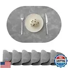 Oval Placemats Set of 6, Faux Leather Place Mats for Dining Table Dual Sided