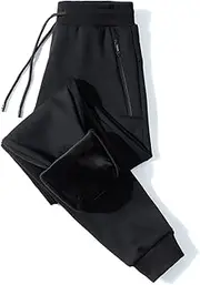 [Efloorcoration] Sport Pants Men Running Pants with Zipper Pockets Training and Joggings Men Pants Soccer Pants Men's Plush Pants Tight Black XXL