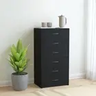 NNEVL Sideboard with 6 Drawers Black 50x34x96 cm Chipboard