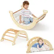 Babyjoy Kids Climbing Arch & Rocker Wooden Children Climbing Frame w/Cushion Indoor Outdoor