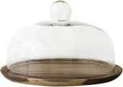 Cake Stand with Glass Dome, 2-In-1 Acacia Wood Cheese Cupcake Serving Platter, C