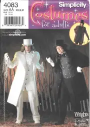 Uncut Simplicity Sewing Pattern # 4083 Men's Frock Coat Cape Hat Costume: XS-S-M