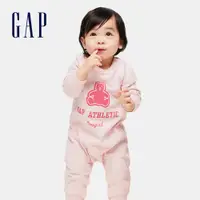在飛比找蝦皮商城優惠-Gap 嬰兒裝 Logo純棉小熊印花長袖包屁衣/連身衣-粉紅