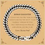 [Generic] Engraved Cuban Link Chain Bracelet - Daughter Gifts - See Yourself Through My Eyes - Unique Birthday Christmas Graduation Inspirational Confidence Token of Love for Daughter from Dad, Small, Silver