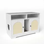 CostwayCat Litter Box Enclosure with Storage and Double Rooms for 2 Cats-White