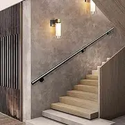 Modern Handrail for Stairs 60cm/80cm/1m/1.5m/2m/3m/4m/5m Wall Mount Staircase Banister Hand Rails | Round Pipe Railing Brackets Drsyffsup Black Metal Wrought Iron Wall Support(9ft/270cm)