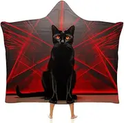 Red Black Cat Cloak Hooded Blanket, Arctic Velvet Hooded Blanket for Adult Sofa Warm Blanket Throw Hooded Cloak Air Conditioning Nap Blanket Xmas,40"x50"