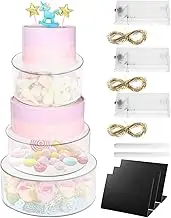 3Pcs Acrylic Cake Stand with Hollow Bottom, Clear Stackable Round Cylinder Cake Display Riser for Wedding Birthday Christmas Party