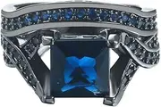 [VPbao] 2pcs Cubic Zirconia Ring 18K Stainless Steel Luxury Promise Rings Set Blue