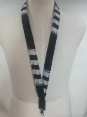 Black African Kente Lanyard Keychain Authentic Cloth, Black Swivel Hook Clasp