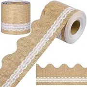 durony 65.6 Feet Burlap and Lace Bulletin Board Border 100th Day of School Scalloped Border Trim Fall Classroom Rustic Wood Farmhouse Decor for School Wall Classroom Office Decorations